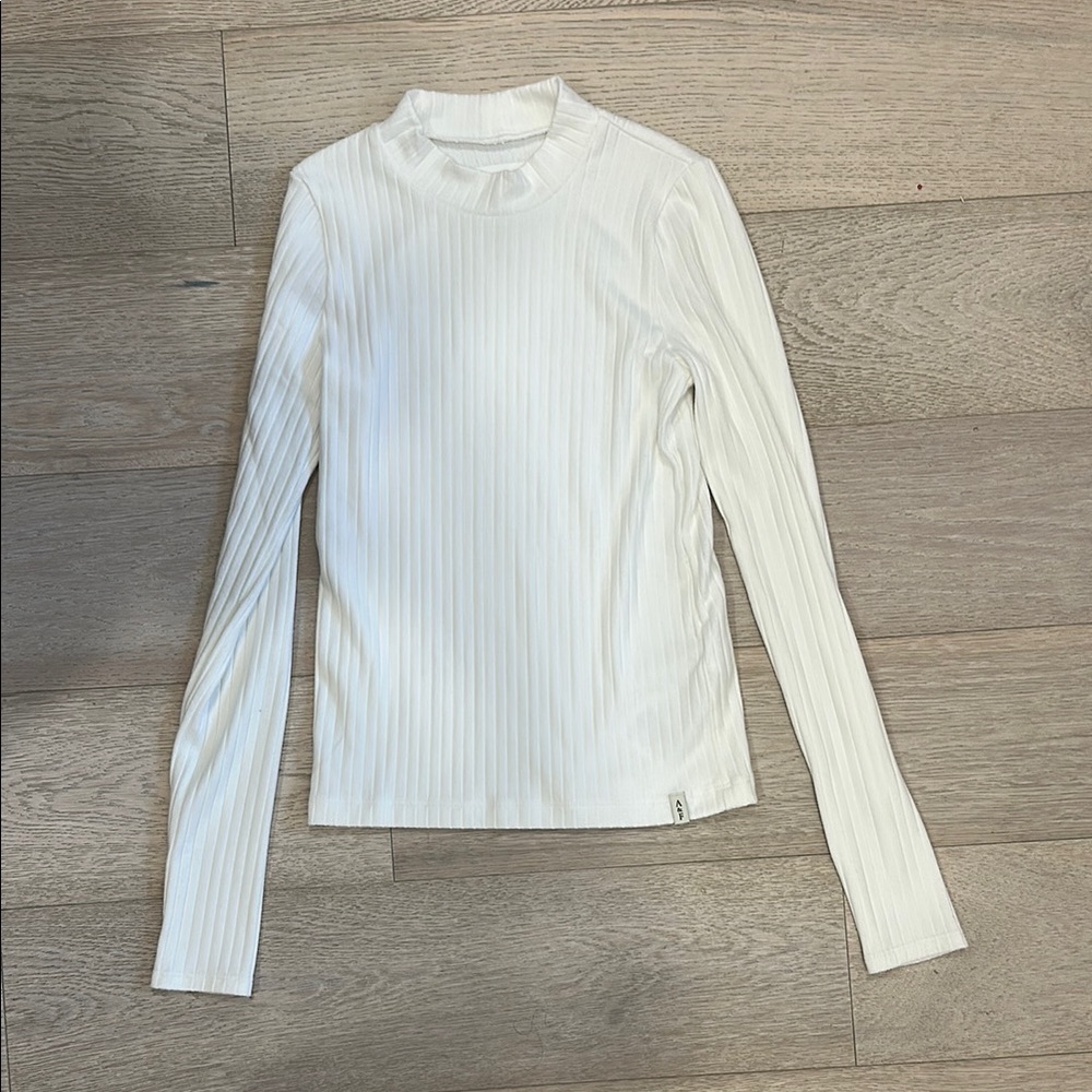 Abercrombie Kids White Ribbed Long Sleeve Mandarin Collar Top